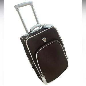 Diane Von Furstenberg brown + white trim rolling travel luggage suitcase 22x13"